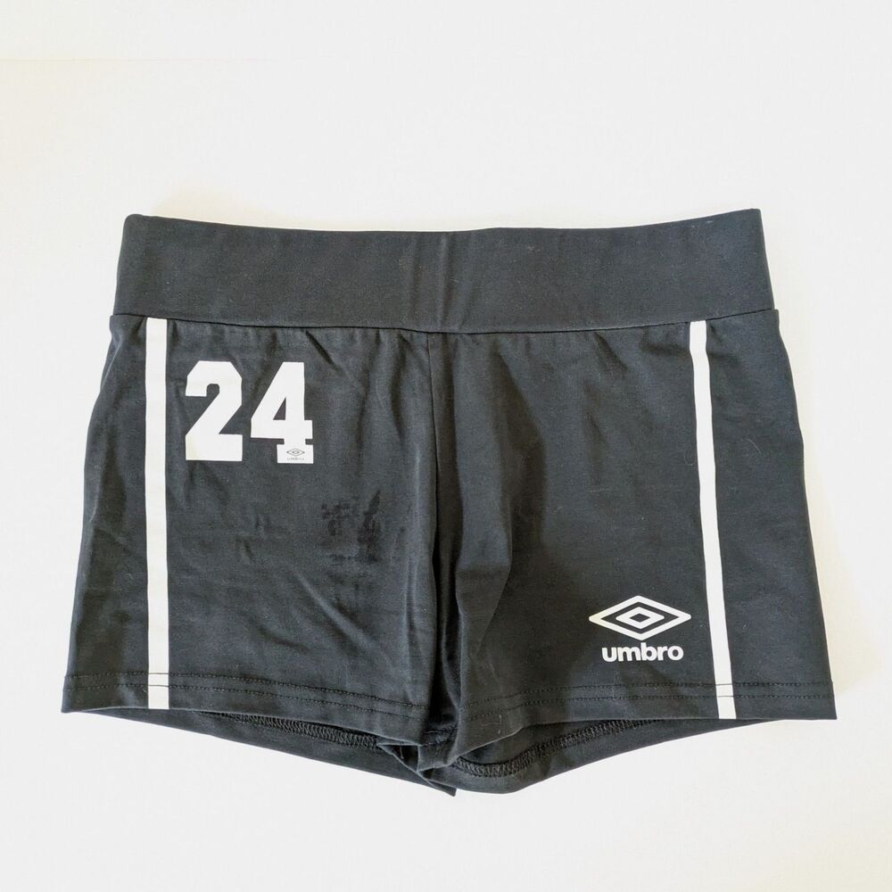 Umbro Women XS Black Cotton Spandex Athletic Shorts White Stripe Soccer 24